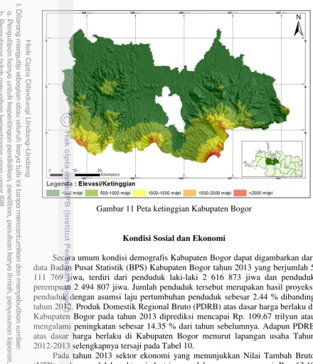 Gambar 11 Peta ketinggian Kabupaten Bogor 