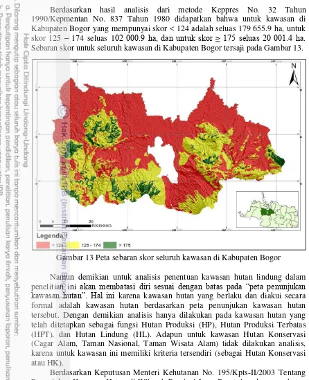 Gambar 13 Peta sebaran skor seluruh kawasan di Kabupaten Bogor  