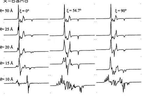 FIGURE 3Ayytroxides.Simulated X-band CW-EPR spectra of dipolar coupled ni- From left to right the three columns correspond to ( = 00, ( =54.70, and ( = 900