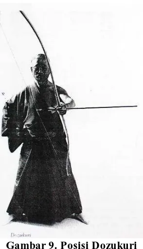 Gambar 10. Cara Memegang Panah Haya Dan Otoya Pada Posisi Dozukuri  (Sumber : Onuma Hideharu.2013.Kyudo:The Essence and Practice of  Japanese Archery.Tokyo: Asahi Archery Co.Ltd.) 