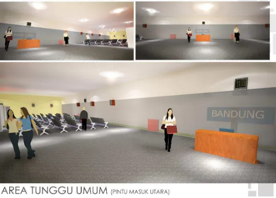 Gambar 3D Area Tunggu Umum Stasiun Kereta Api Bandung Usulan 