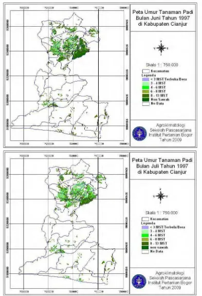 Gambar 27. Hasil Analisis NDVI Bulan Juni dan  Juli Tahun 1997 di Kabupaten Cianjur  