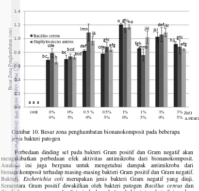 Gambar 10. Besar zona penghambatan bionanokomposit pada beberapa 