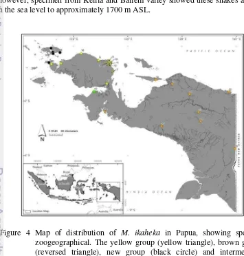 Figure 4 Map of distribution of M. ikaheka in Papua, showing specific zoogeographical