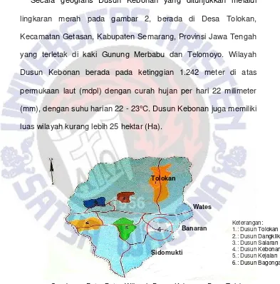 Gambar 2. Peta  Batas Wilayah Dusun Kebonan, Desa Tolokan,  