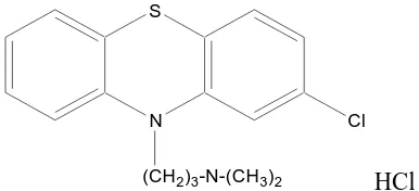 Gambar 2. Struktur Kimia Klorpromazin HCl ( 2- klor-10-(3-dimetilaminopropil)-fenotiazin hidroklorida) (Anonim, 1979)
