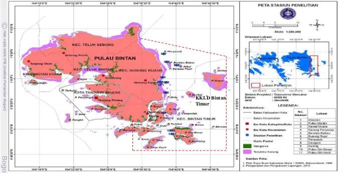 Gambar 2.  Peta lokasi penelitian di KKLD Bintan Timur Kepulauan Riau 