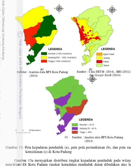 Gambar 13a menyajikan distribusi tingkat kepadatan penduduk pada wilayah 
