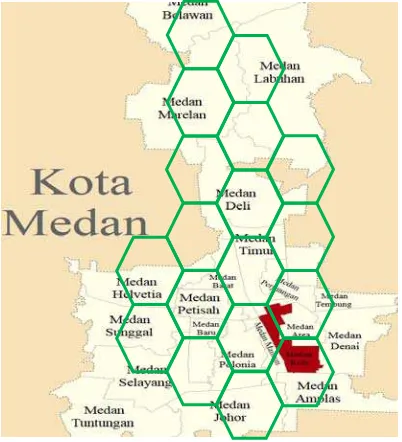 Gambar 4.3 berikut ini adalah layout sel kota Medan yang akan dioptimasi. 