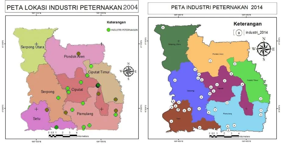 Gambar 6  Peta lokasi industri Peternakan di Kota Tangerang Selatan 