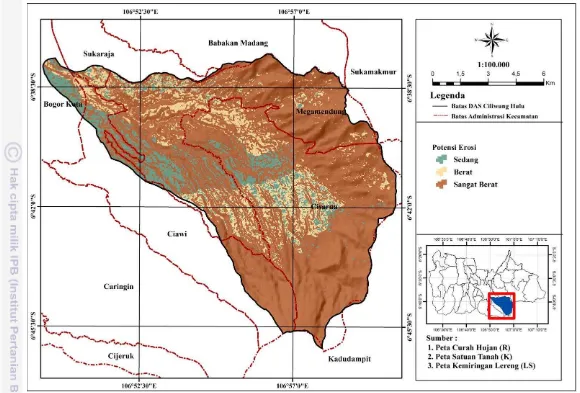 Gambar 5.1 Sebaran kawasan potensi erosi menurut perhitungan Toolkit