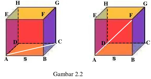 Gambar 2.3 Diagonal ruang pada kubus adalah ruas garis yang menghubungkan dua titik 
