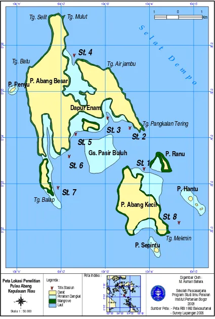 Gambar 3 Lokasi Penelitian (Sumber :   Peta RBI 1992 Bakosurtanal, Survei Lapangan    2006)