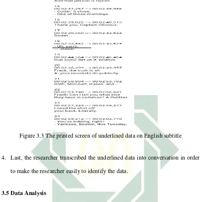 Figure 3.3 The printed screen of underlined data on English subtitle 