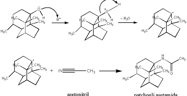 Gambar 2.6 Mekanisme Reaksi Ritter dari Patchouli Alkohol menjadi Patchouli Asetamida 