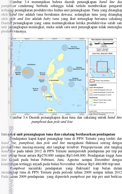 Gambar 3.4 menunjukan bahwa daerah penangkapan hand line dan 