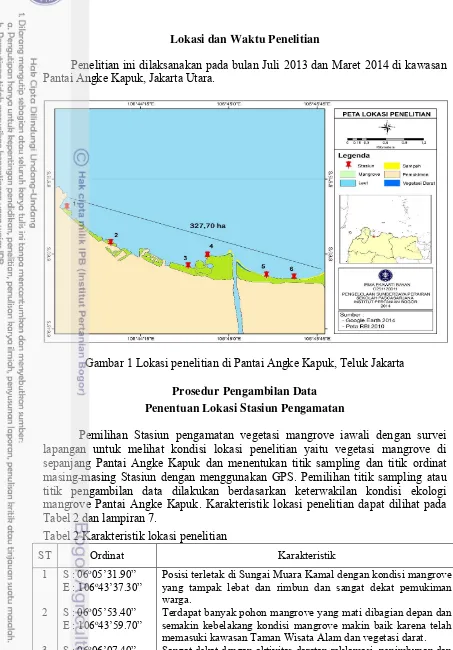 Gambar 1 Lokasi penelitian di Pantai Angke Kapuk, Teluk Jakarta 
