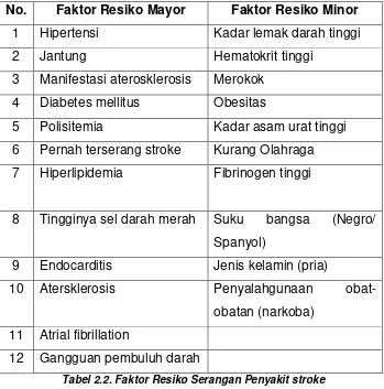 Tabel 2.2. Faktor Resiko Serangan Penyakit stroke 