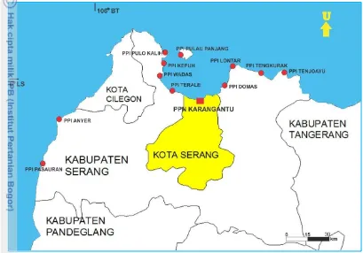 Gambar 2 Lokasi penelitian PPN Karangantu dan lokasi pangkalan-pangkalan 