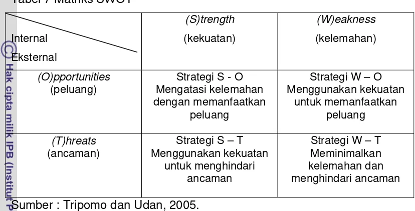 Tabel 7 Matriks SWOT 