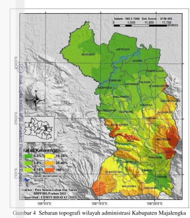 Gambar 4  Sebaran topografi wilayah administrasi Kabupaten Majalengka 