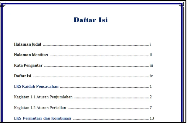 Gambar 21. Tampilan bagian daftar isi dalam LKS 