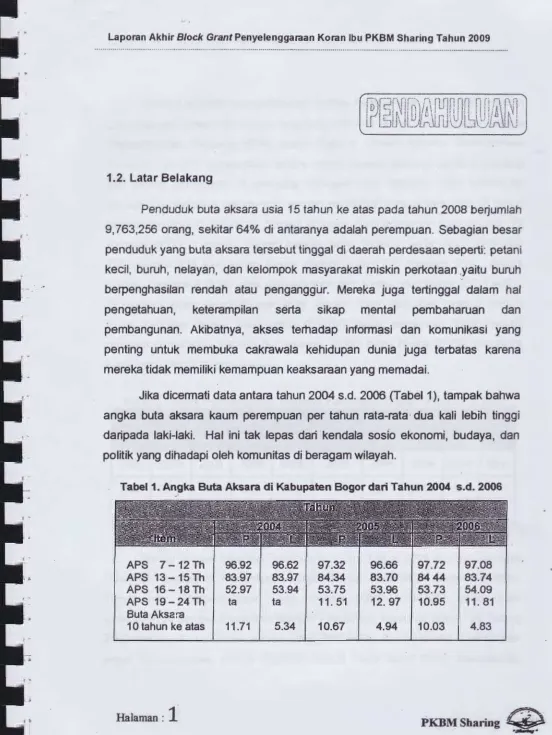 Tabel 1. Angka Buta Aksara di Kabupaten Bogor dari Tahun 2004 s.d. 2006 . • 