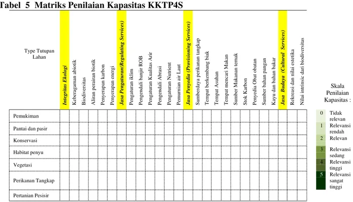 Tabel  5  Matriks Penilaian Kapasitas KKTP4S 