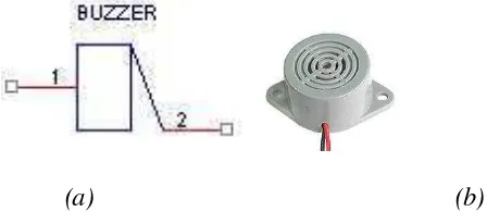 Gambar 2.6 (a) Simbol buzzer, (b). Bentuk Buzzer 