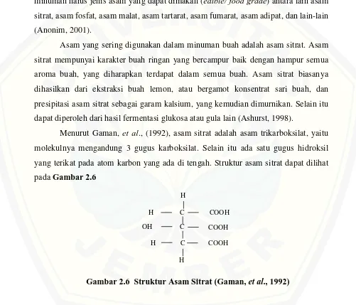 Gambar 2.6  Struktur Asam Sitrat (Gaman, et al., 1992) 