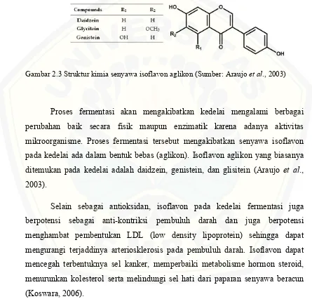 Gambar 2.3 Struktur kimia senyawa isoflavon aglikon (Sumber: Araujo et al., 2003) 