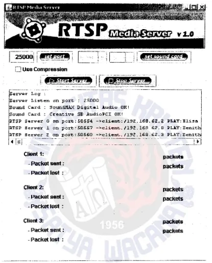 Gambar 8. Media Server dengan Tiga Client Localhost Terhubung 