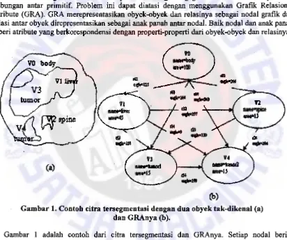Gambar 1. Contoh citra tersegmentasi dengan dua obyek tak-dikenal (a) dan GRAnya (b). 