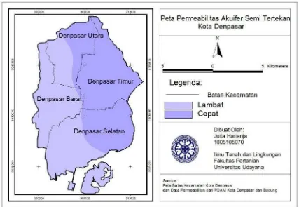 Gambar 3. Peta Permeabilitas Akuifer Dangkal Kota Denpasar.
