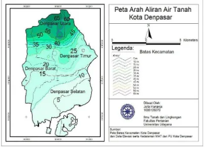 Gambar 5. Peta Arah Aliran Air Tanah Kota Denpasar.