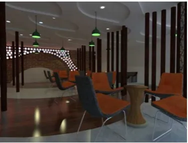 Gambar 4.7 Implementasi material botol bekas pada interior dinding kafetaria 