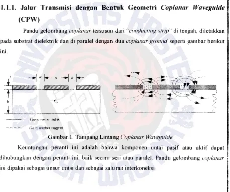Gambar 1. Tampang Lintang Coplanar Waveguide . 