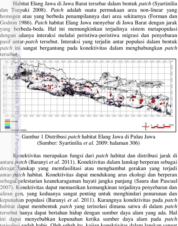 Gambar 1 Distribusi patch habitat Elang Jawa di Pulau Jawa  (Sumber: Syartinilia et al