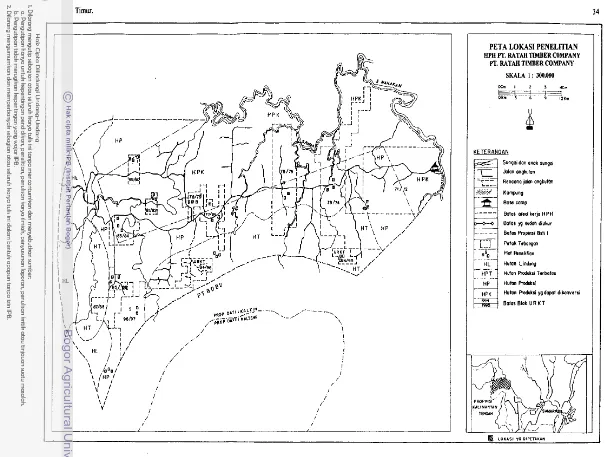 Gambar 4. Peta Lokasi Penelitian di Areal HPH PT Ratah Timber Co., Kalimantan 