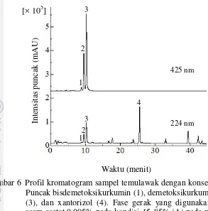 Gambar 6  Profil kromatogram sampel temulawak dengan konsentrasi 10 g/mL.