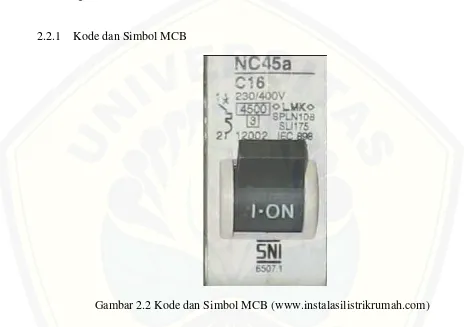 Gambar 2.2 Kode dan Simbol MCB (www.instalasilistrikrumah.com)