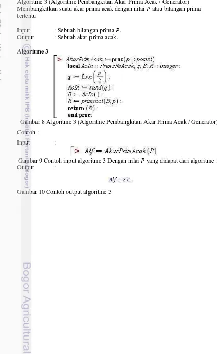 Gambar 8 Algoritme 3 (Algoritme Pembangkitan Akar Prima Acak / Generator) 