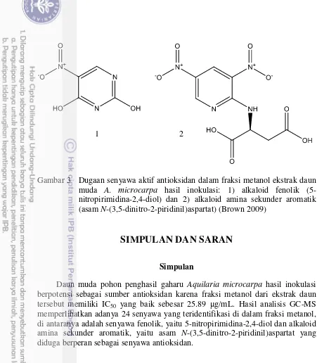 Gambar 3 Dugaan senyawa aktif antioksidan dalam fraksi metanol ekstrak daun 
