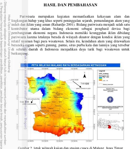 Gambar 2  letak wilayah kajian dan stasiun cuaca di Malang, Jawa Timur 