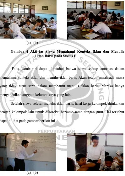 Gambar 4 Aktivias Siswa Memahami Konteks Iklan dan Menulis Iklan Baris pada Siklus I 