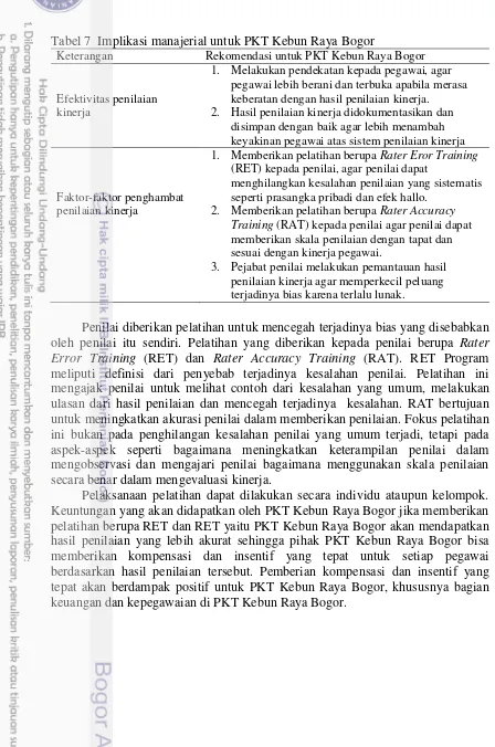 Tabel 7  Implikasi manajerial untuk PKT Kebun Raya Bogor 