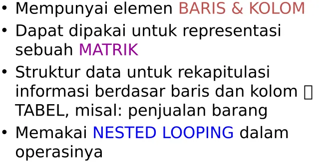 TABEL, misal: penjualan barang