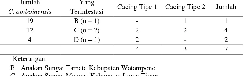 Tabel 2. Cacing endoparasit pada feses Cuora  amboinensis 