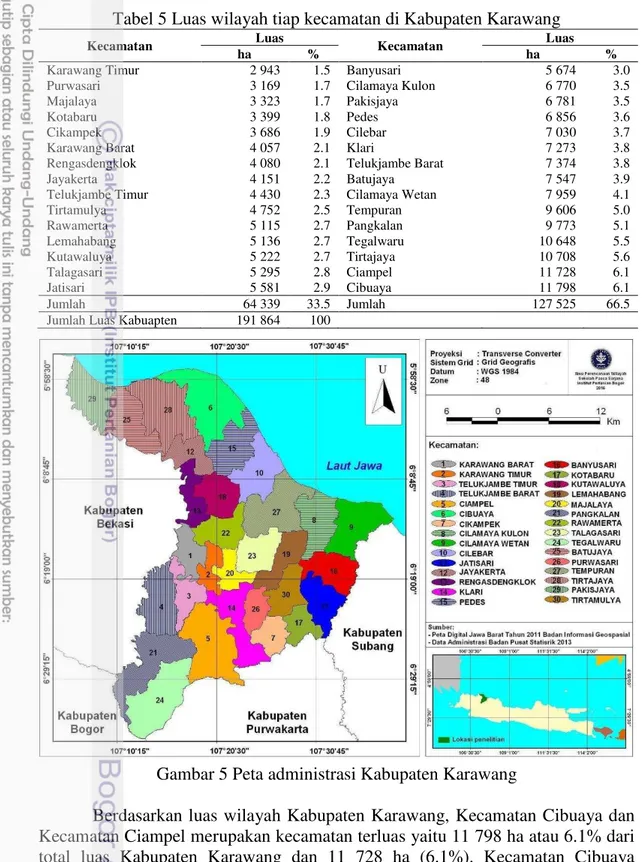 Tabel 5 Luas wilayah tiap kecamatan di Kabupaten Karawang 