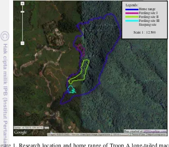 Figure 1. Research location and home range of Troop A long-tailed macaques in 